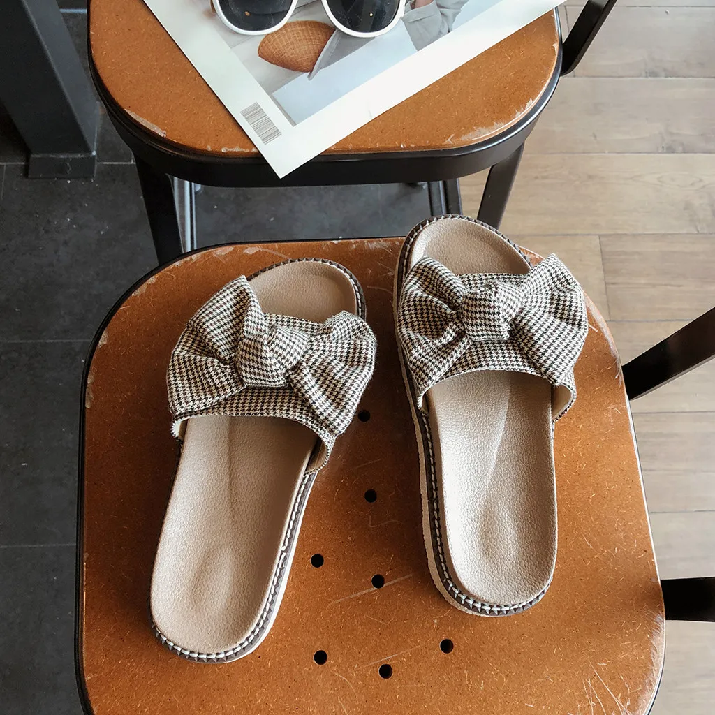 Женские босоножки на плоской подошве SAGACE летние пляжные шлепанцы с бантиком для