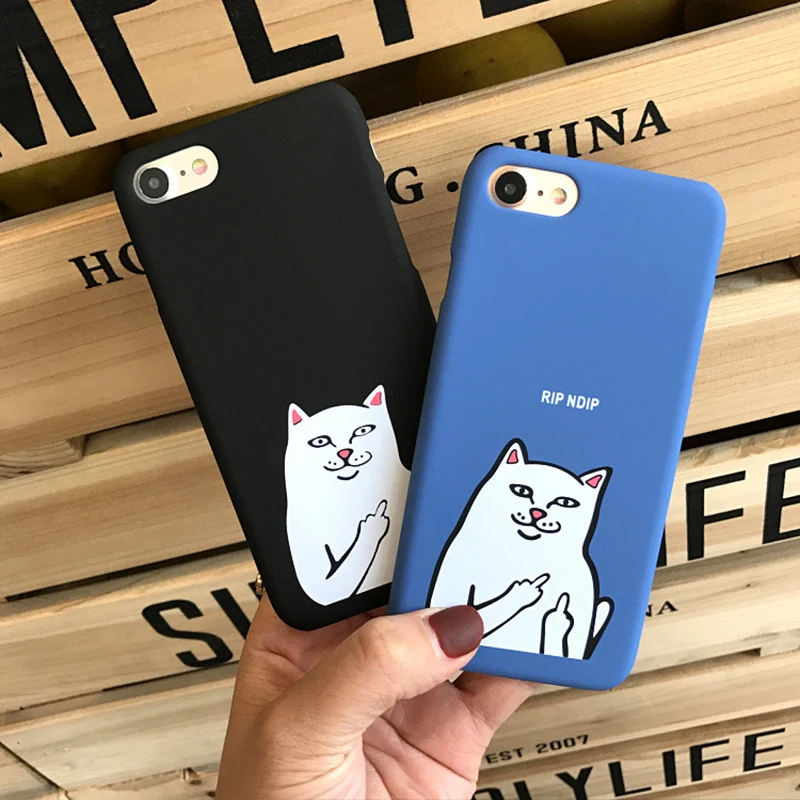 2017 Weird палец Белый Кот ПК пластик жесткий футляр для iPhone 6 6S плюс 7 Plus 5S черный белый