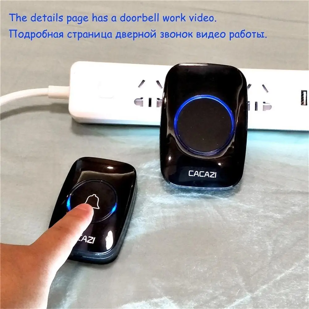 Waterproof 1V2 Transmitter Receiver 38 Ringtones LED Indicator Door Chime Wireless Doorbell 300M Range Smart Bell | Безопасность и