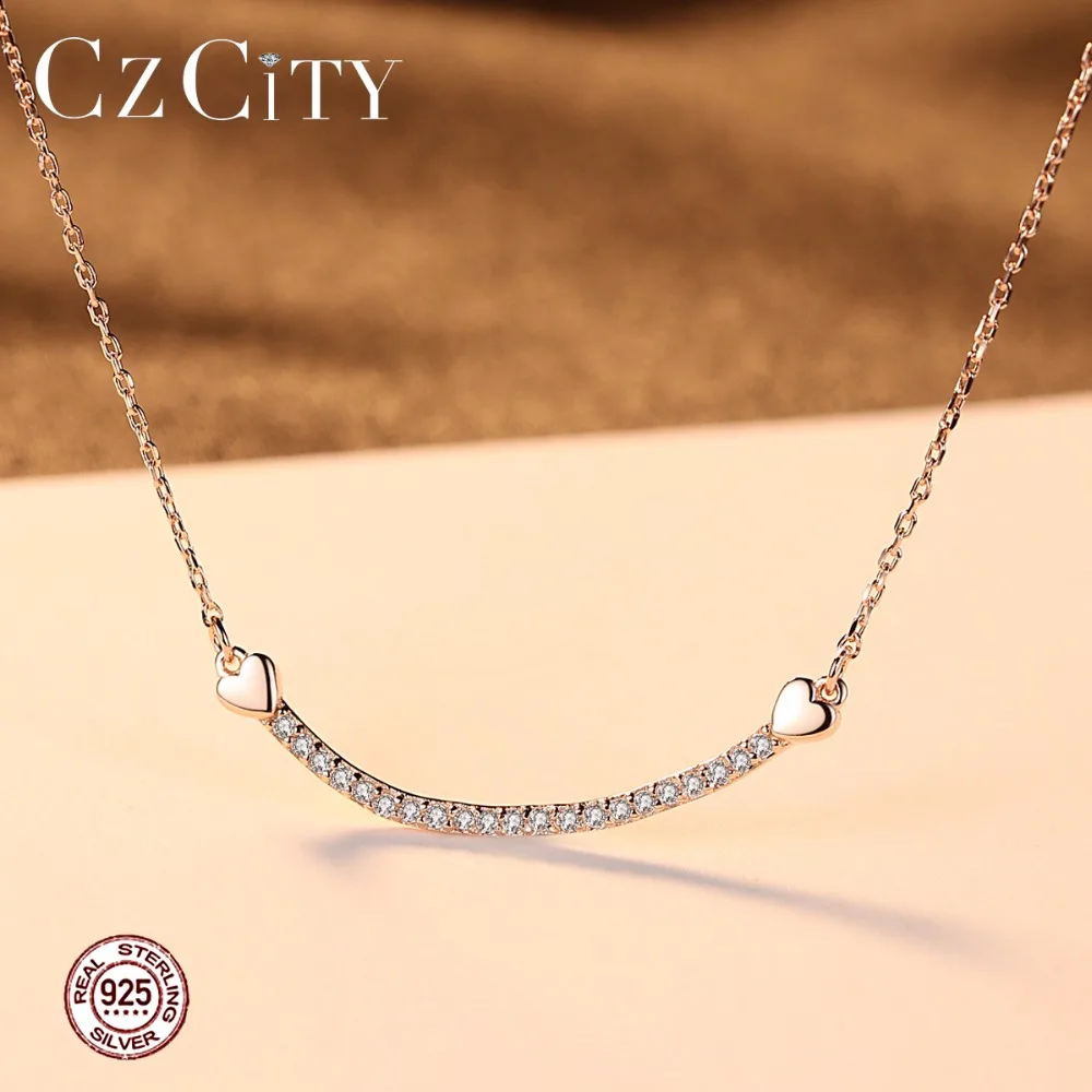 CZCITY Двойное сердце розовое золото Цвет ожерелье подвеска колье для женщин