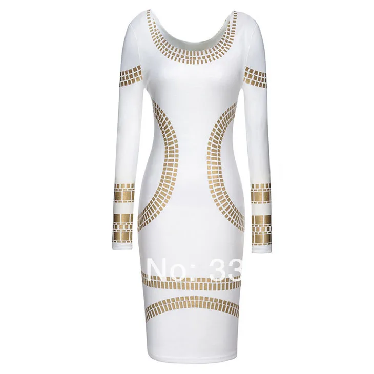 2014 Printed Slim pencil Women's 'MERCY' Tribal Mesh Mid Sleeve Bodycon Bandage Dress free shipping#W124 | Женская одежда