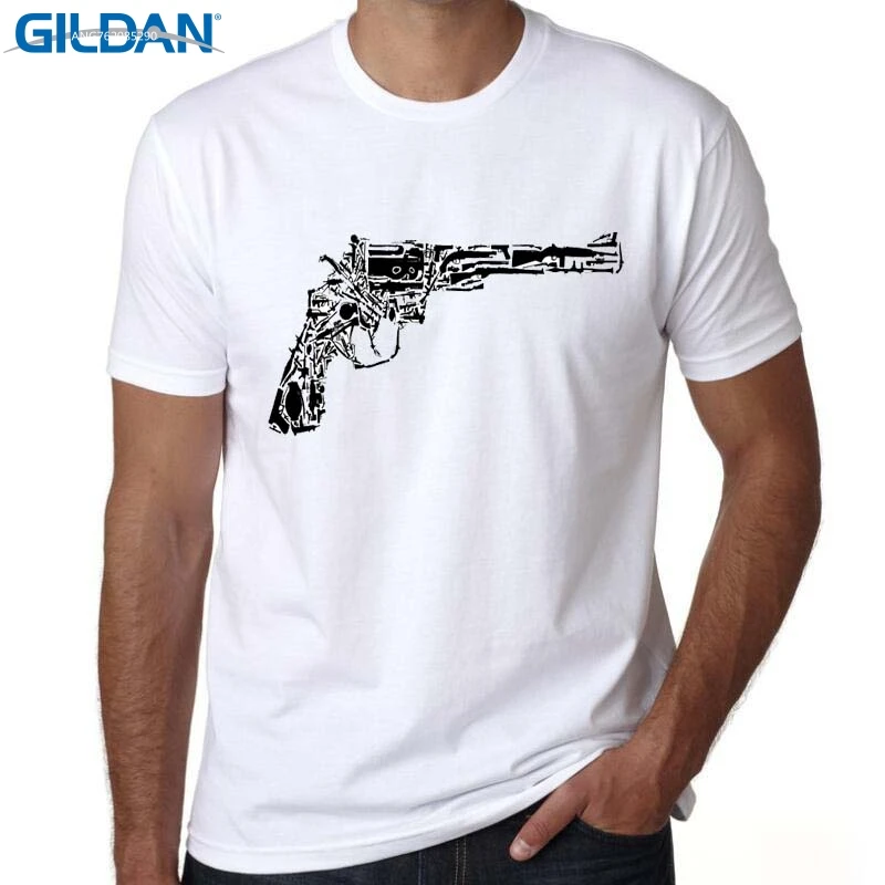 GILDAN Short Sleeve Men T Shirt New Fashion The Real Gangster gun Printed T-shirt O-Neck Tops Panda With Gun Cool Tee Shirts | Мужская