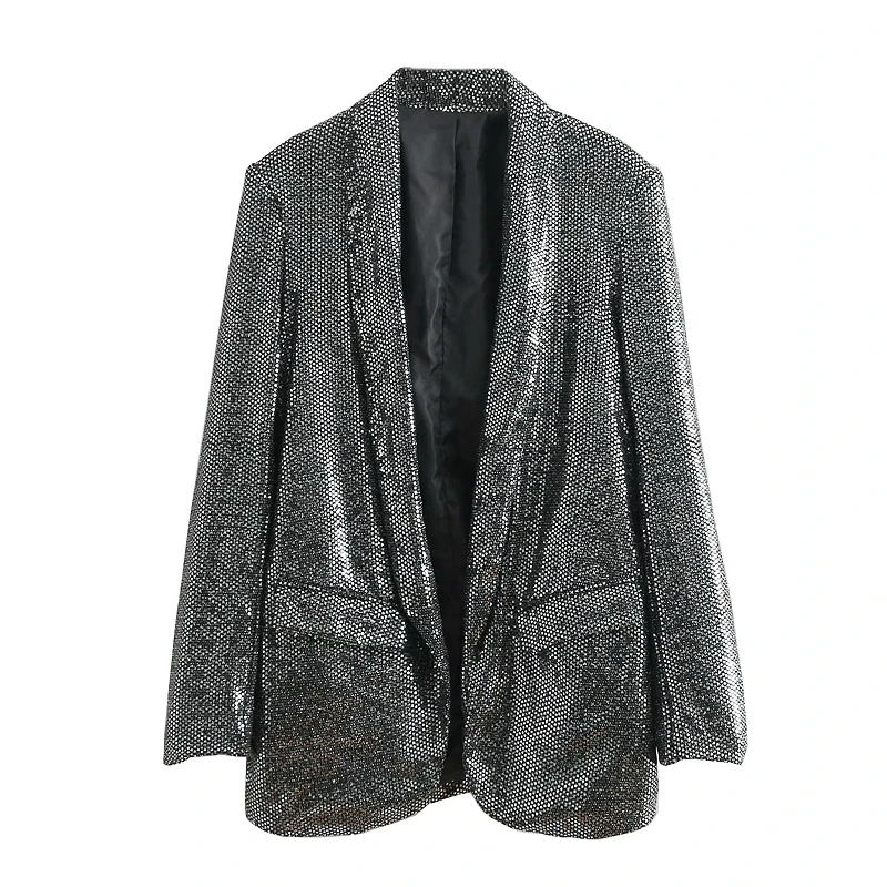 2019 г. женские элегантные длинные рукава блестками Повседневная Блейзер шикарная