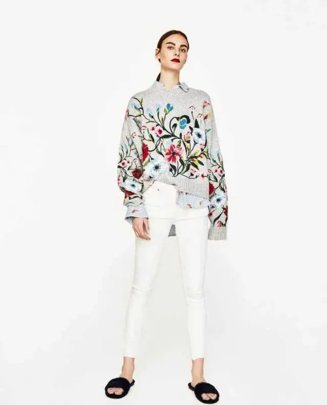 Purebliss 2017 женщин Свитер с вышивкой пуловер | Женская одежда