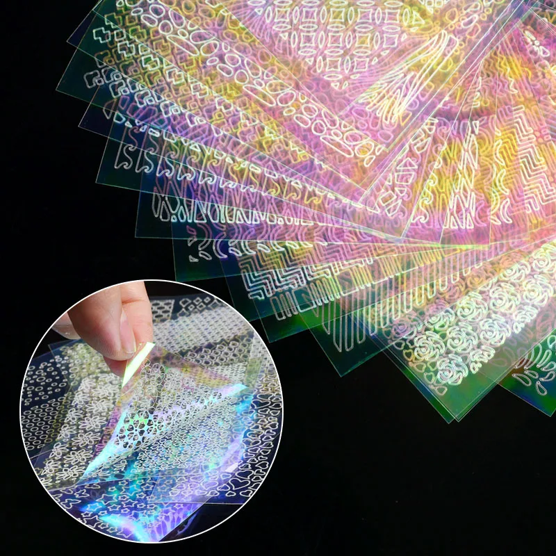 Цветной Винил для ногтей AB набор Рождественский Рисунок единорога полый 3D клей