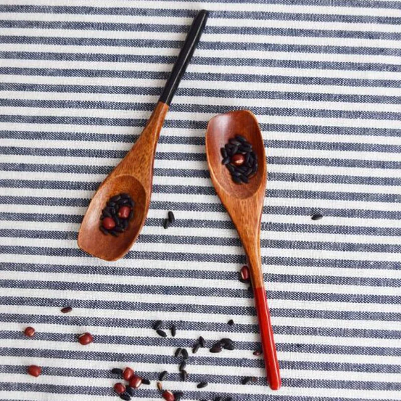 AIRCHR 10PCS Wood Spoon Small Black Red Handle Baby Rice Shovel Children Eco Friendly Asian | Дом и сад