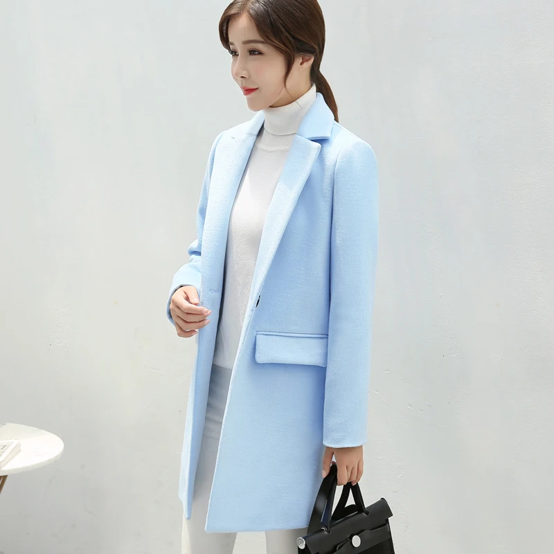 Женское элегантное пальто корейское повседневное шерстяное на осень и зиму