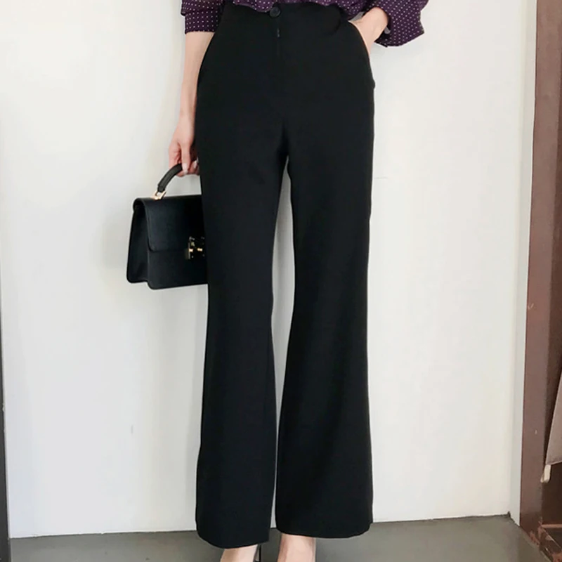 Vintage 2 Pieces Set Women Lace Up Polka Dot Ruffles Blouses Shirts &amp High Waist Flare Pant Female Fashion OL Sets 2018 Autumn | Женская