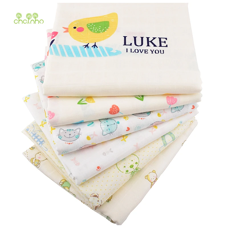 Chainho,6pcs/Lot,Cartoon Series,Cotton Gauze Fabric,Double Layer for DIY Sewing & Quilting Baby Bath Towel,Diapers,Bibs Material