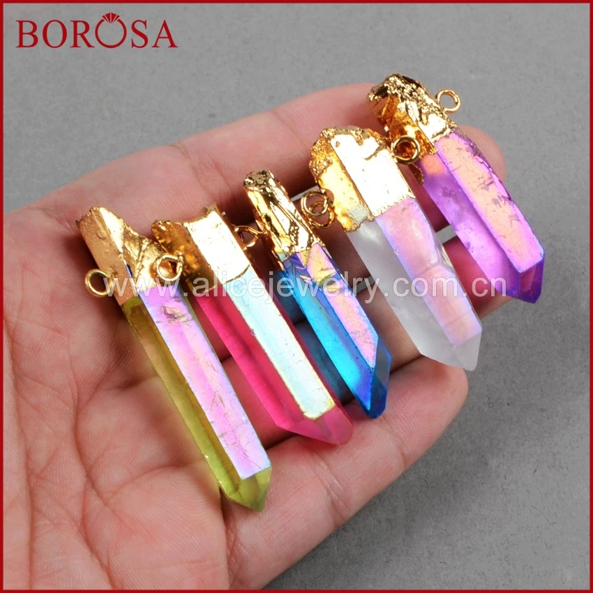 BOROSA 5 шт. золотая Радужная титановая ангельская аура кварцевый кристалл точечные