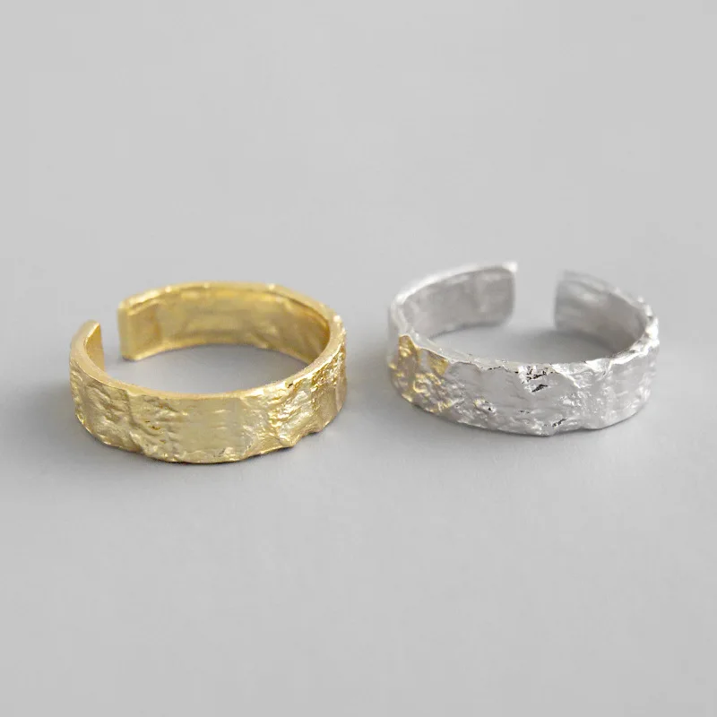 Personalized 100% 925 sterling silver rings for women accessories fashion gold color irregular Concave surface ring jewelry | Украшения и