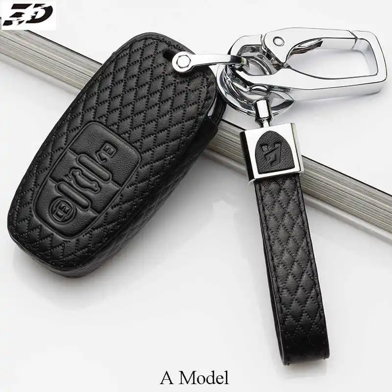 A Model Black Натуральная кожа, автомобильные аксессуары, брелок чехол для Audi A1 A2 A3 A4 A5 A6 A7 TT Q3 Q5 Q7 R8 S6 S7 S8 SQ5 RS5 Флип складной держатель для ключей - Название цвета: A Model Black