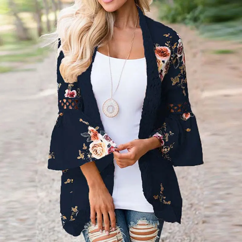 Размера плюс с кружевом куртки Женское пальто 2021 в цветочек на весну и лето для
