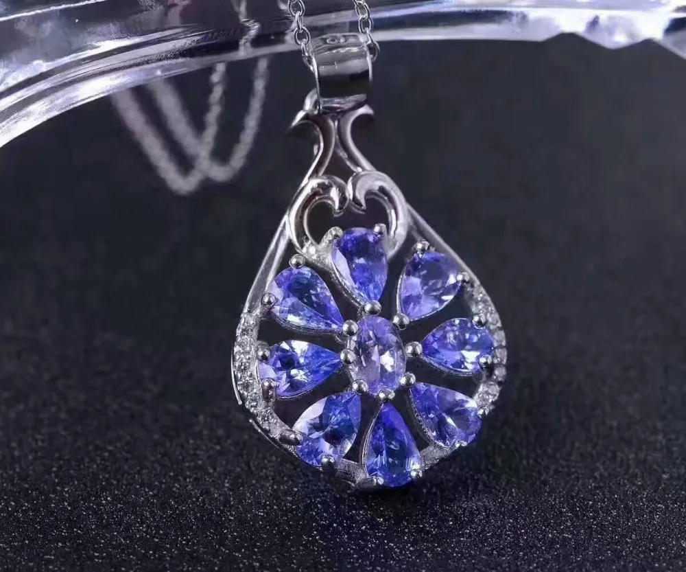 Женское вечерние шение из серебра 925 пробы с натуральным синим драгоценным