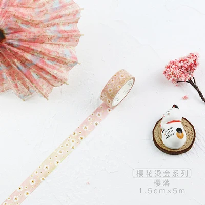 

1.5cm 5m 1 pcs gold Cherry blossoms theme in soft light style washi tape Adhesive DIY Scrapbook Sticker Label Masking home decor