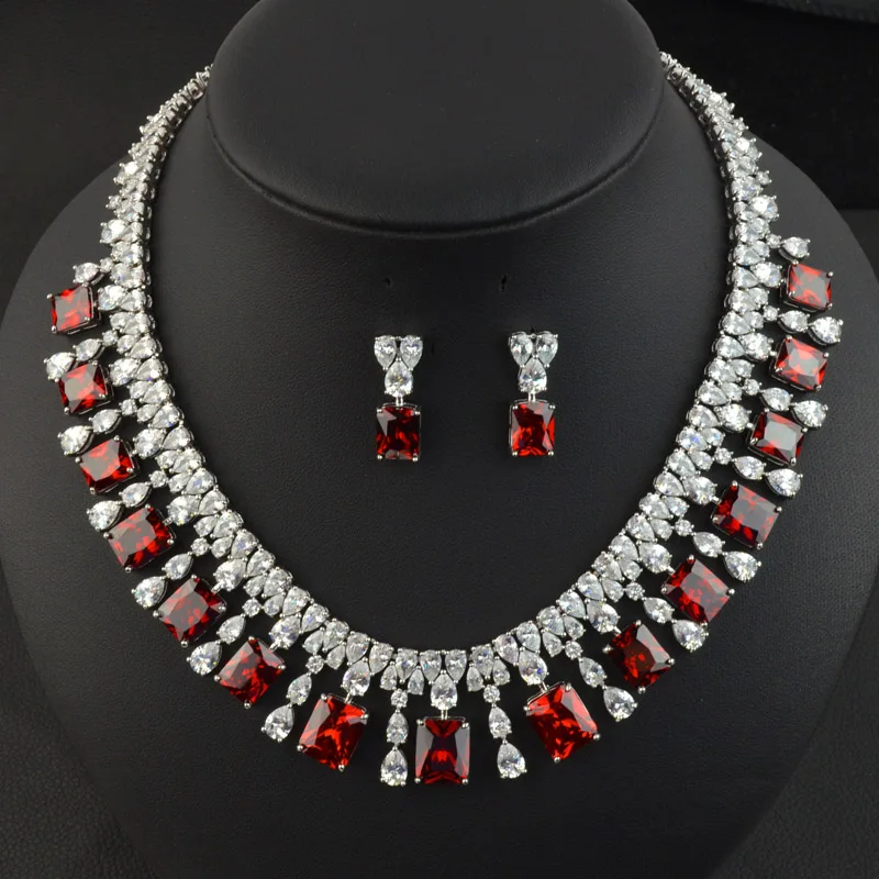 Серьги-колье с фианитом большие блестящие белые красные зеленые синие набор