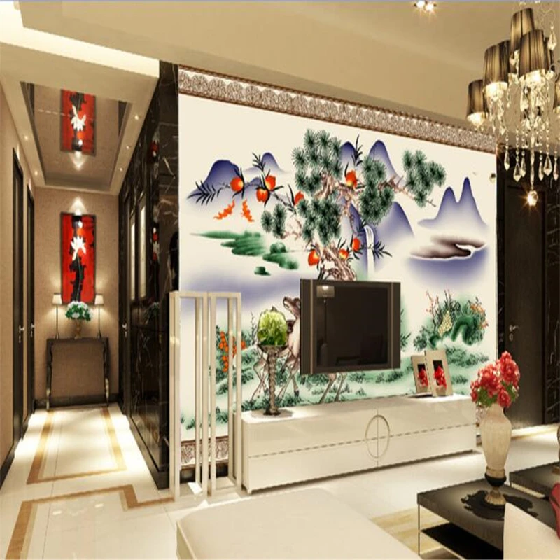 

beibehang Custom 3D Photo Wallpapers Living Room Pine Sika Deer Chinese Painting 3d Wallpaper TV Background Sofa