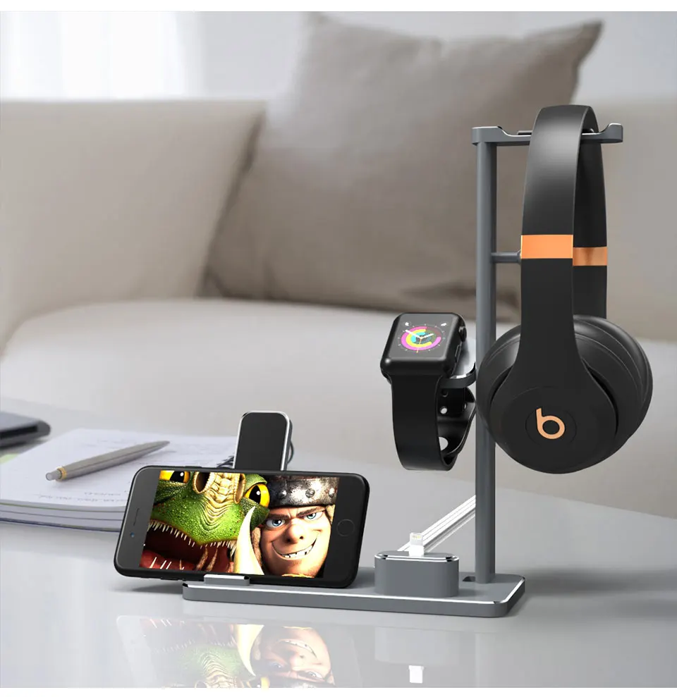 4 в 1 сплав Подставка для зарядки Apple Watch для AirPods Беспроводное зарядное устройство для наушников станция для iPhone X/8 plus вешалка для наушников