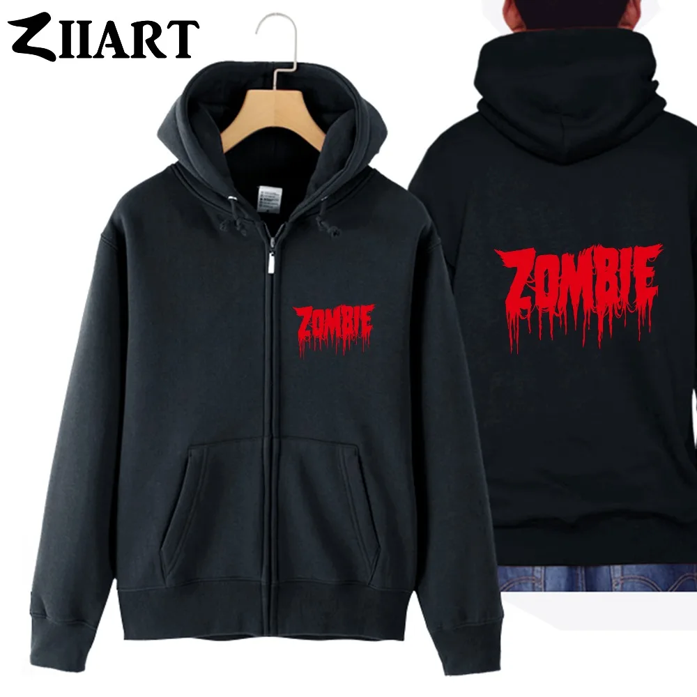 Одежда для пары с надписью bloody zombie хлопковые куртки капюшоном на молнии