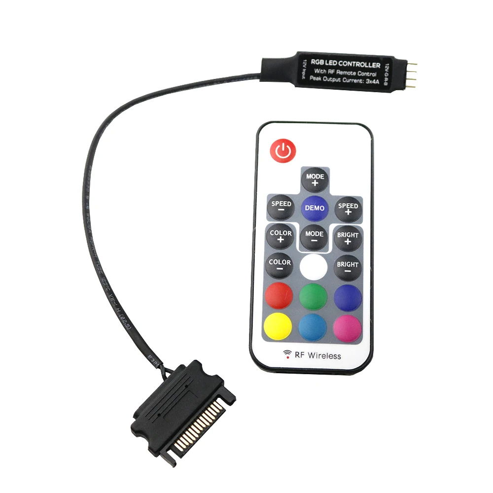 DC12V SATA RGB контроллер с 17 клавишами мини РЧ пульт дистанционного управления беспроводной контроллер для ПК чехол для компьютера 5050 3* 4A sata Светодиодная лента освещение