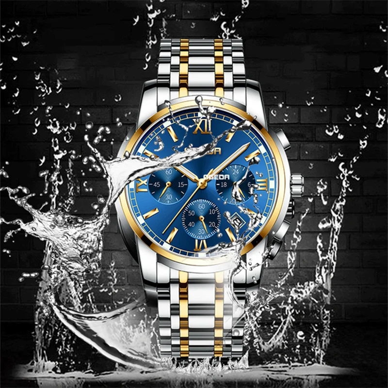 Новые мужские модные кварцевые часы OGEDA Топ бренд Роскошные все стальные Бизнес
