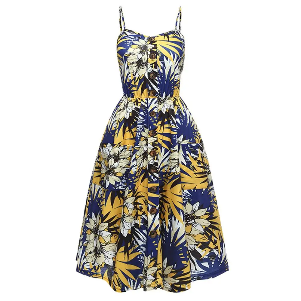 Женское платье с цветочным принтом Boho летнее миди на тонких бретельках открытой