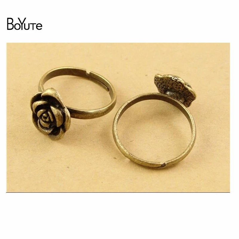 

BoYuTe (40 Pieces/Lot) 18*12MM Zinc Alloy Rose Flower Rings Antique Bronze Plated Metal Diy Jewelry Rings for Women Girl Gift
