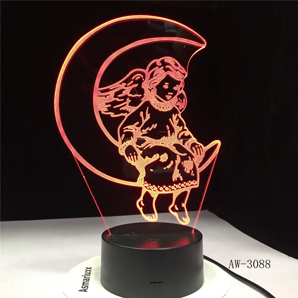 

Angle Moon Plastic Lamp 3D LED Night Light Luminaria Cute Nightlight For Baby Bedroom Decoration Valentine's Day Gift AW-3088