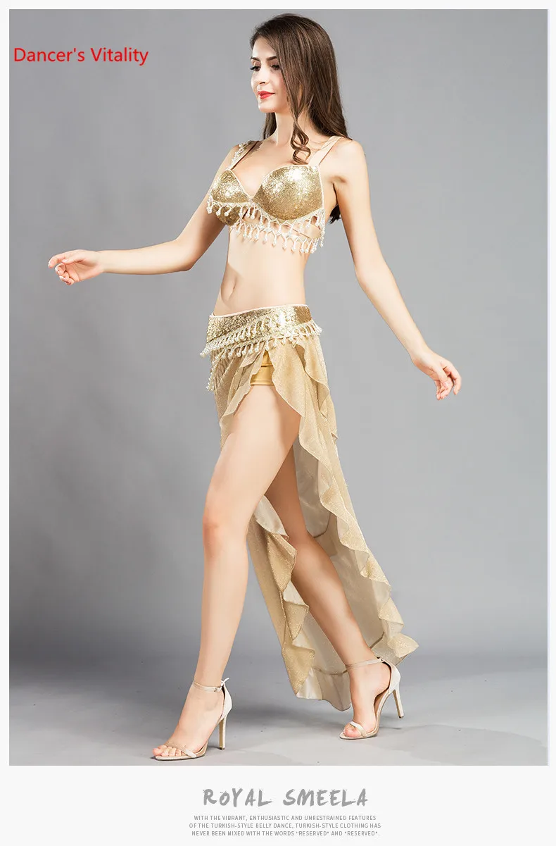 Новый костюм для танца живота Одежда танцев (бюстгальтер + пояс юбка) 3шт. Для