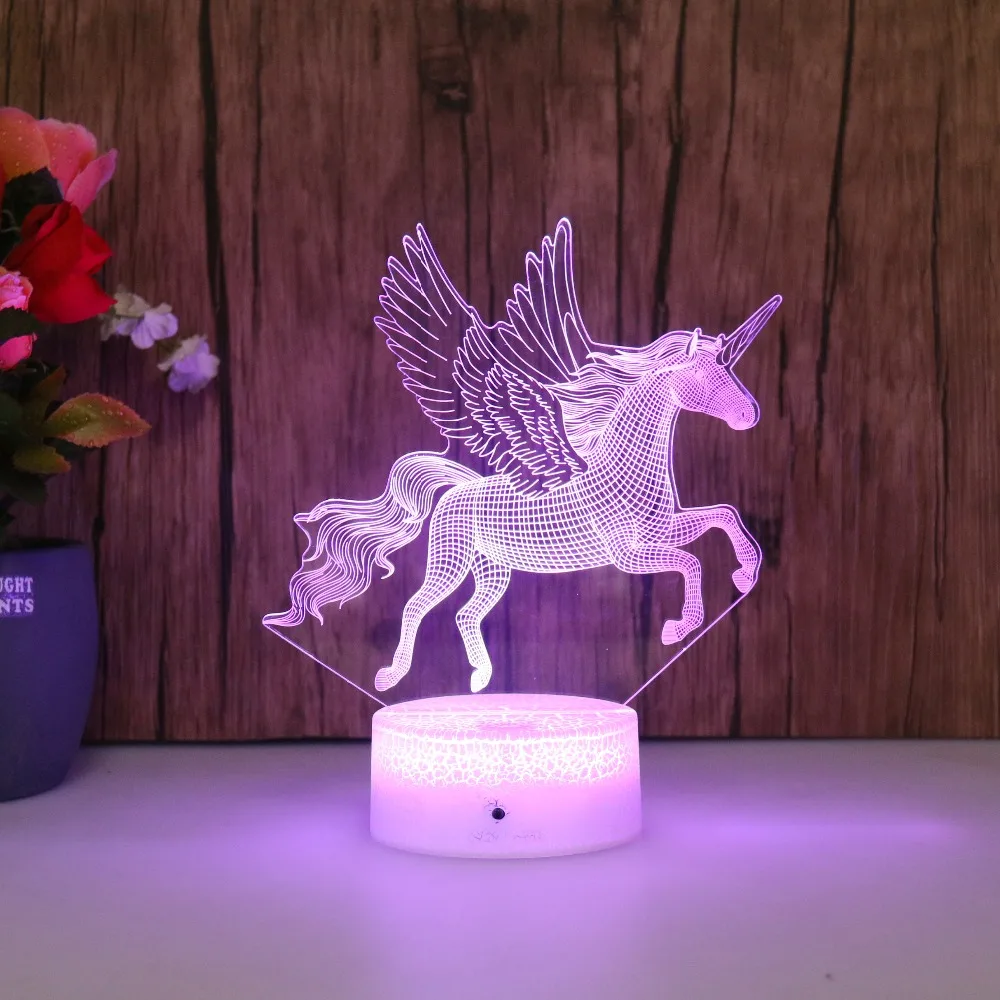 Новый 3D трещина база Единорог 7 видов цветов ночник светодиодный сенсорный USB для