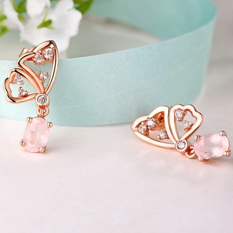 ANI 925 Sterling Silver Women Drop Earrings Natural Gemstone Jewelry Oval Cut Rose Quartz or Amethyst Dangle for Female | Украшения и