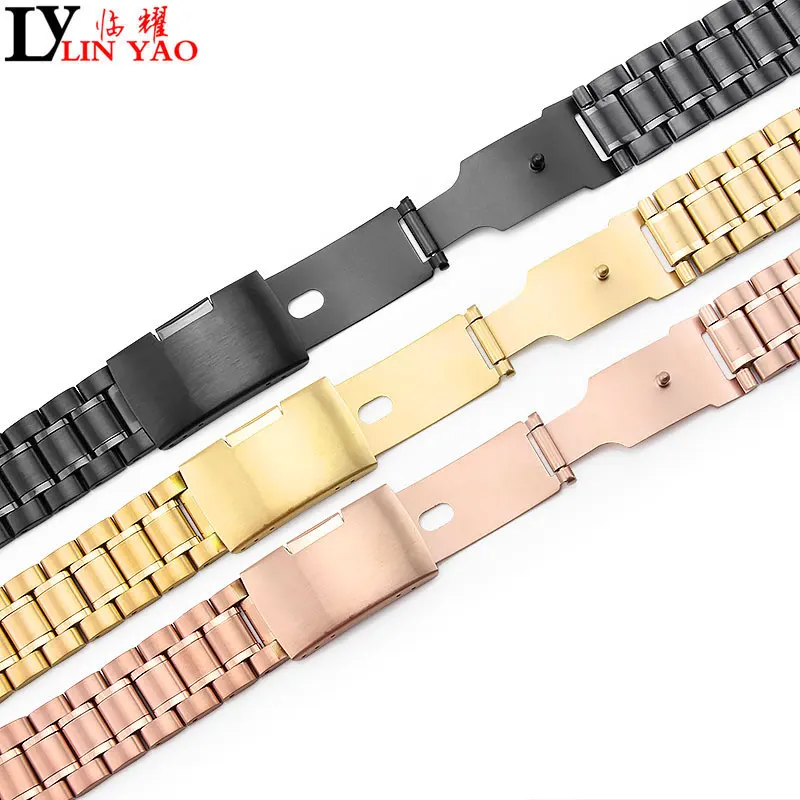 

Gold stainless steel watch strap Solid steel band male Men Woman bracelet Watch accessories 16 18 20 22mm Free tools and postage
