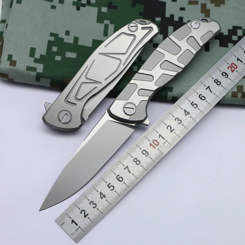 Складной стальной нож TIGEND F95 D2 с/т узором для мытья камня TC4 титановая ручка