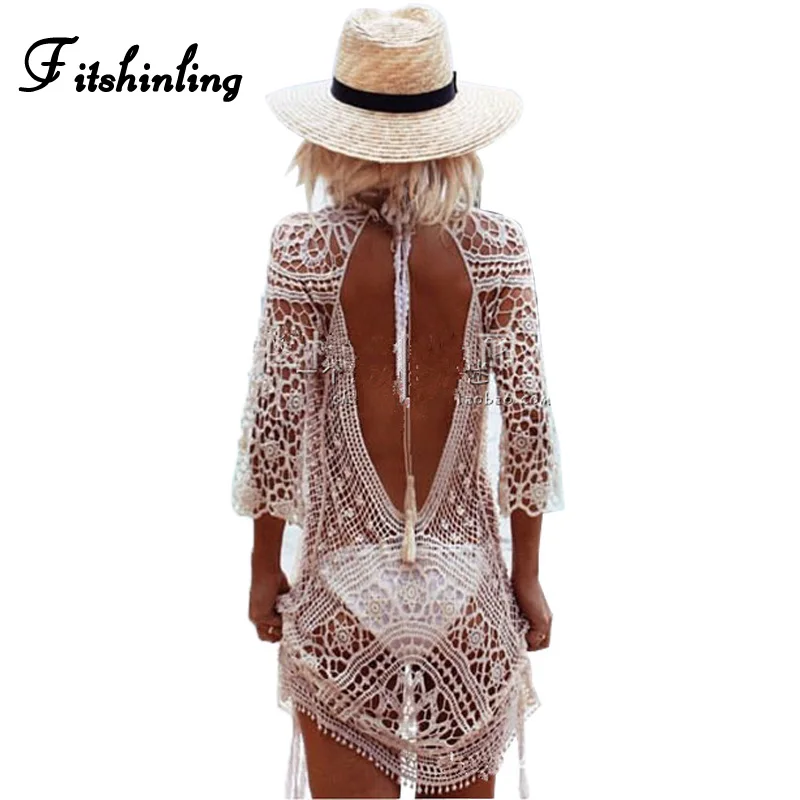 Летнее кружевное платье с вырезами сзади Пляжное парео 2017 сексуальное