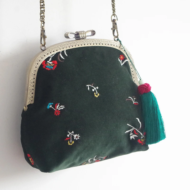 LilyHood Женская бархатная маленькая сумка на плечо с цветочной вышивкой винтажная Ретро шикарная китайская бахрома Милая Черная сумка через плечо на цепочке