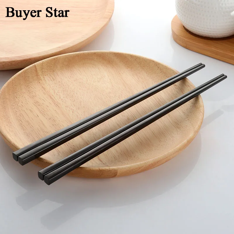 5 Black Chopsticks Горячая 5 пар 304 нержавеющая сталь Палочки для еды серебристого цвета китайские многоразовые Нескользящие Хаши палочки для суши кухонные аксессуары - Цвет: 5 Black Chopsticks