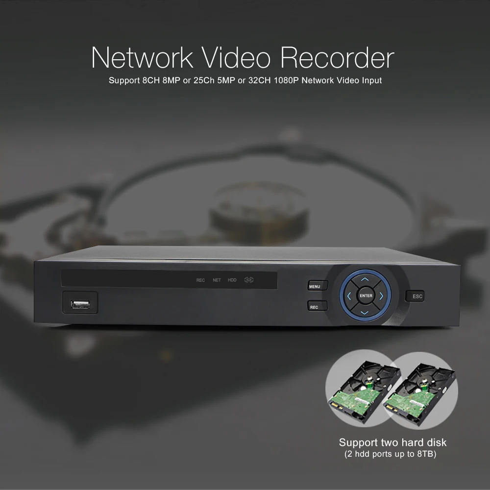H.265 CCTV NVR 32CH 1080 P/25Ch 5MP/8Ch 8MP NVR ONVIF P2P облачная поддержка 2HDD MAX 8 ТБ 32Ch сетевой видеорегистратор безопасности