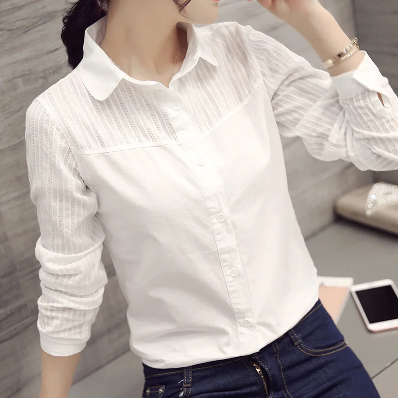 round collar FEKEHA, хлопок, рубашка с длинным рукавом, осенние женские блузки, Тонкая Повседневная белая офисная рубашка, OL Blusas, женские топы - Цвет: round collar
