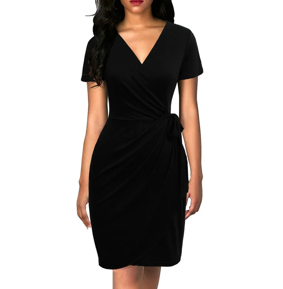 9069 Black Berydress, элегантное классическое платье, женские платья, коктейльные, вечерние, миди, черное, летнее, облегающее, с рюшами, бордовое, с искусственным запахом, Vestidos - Цвет: 9069 Black