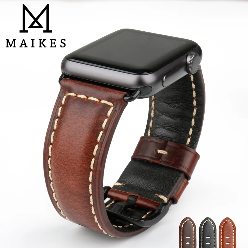 Ремешок MAIKES из натуральной кожи для Apple Watch Аксессуары часов 44 мм 40 iWatch Band 42 38 Series 4-1