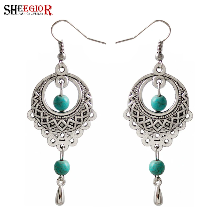 Богемные винтажные бирюзовые висячие серьги shegior для женщин прекрасные