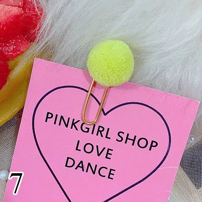 7 8 шт. милые клипсы Kawaii Hairball, скрепки конфетного цвета, металлические скрепки для детей, подарок для девочек, школьные принадлежности, аксессуары для книг - Цвет: 7