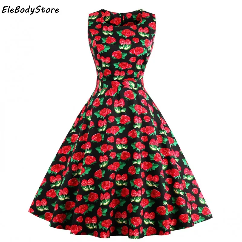 Винтажное летнее платье женское 2018 vestidos mujer плюс размер 50 s 60 ретро клубничный