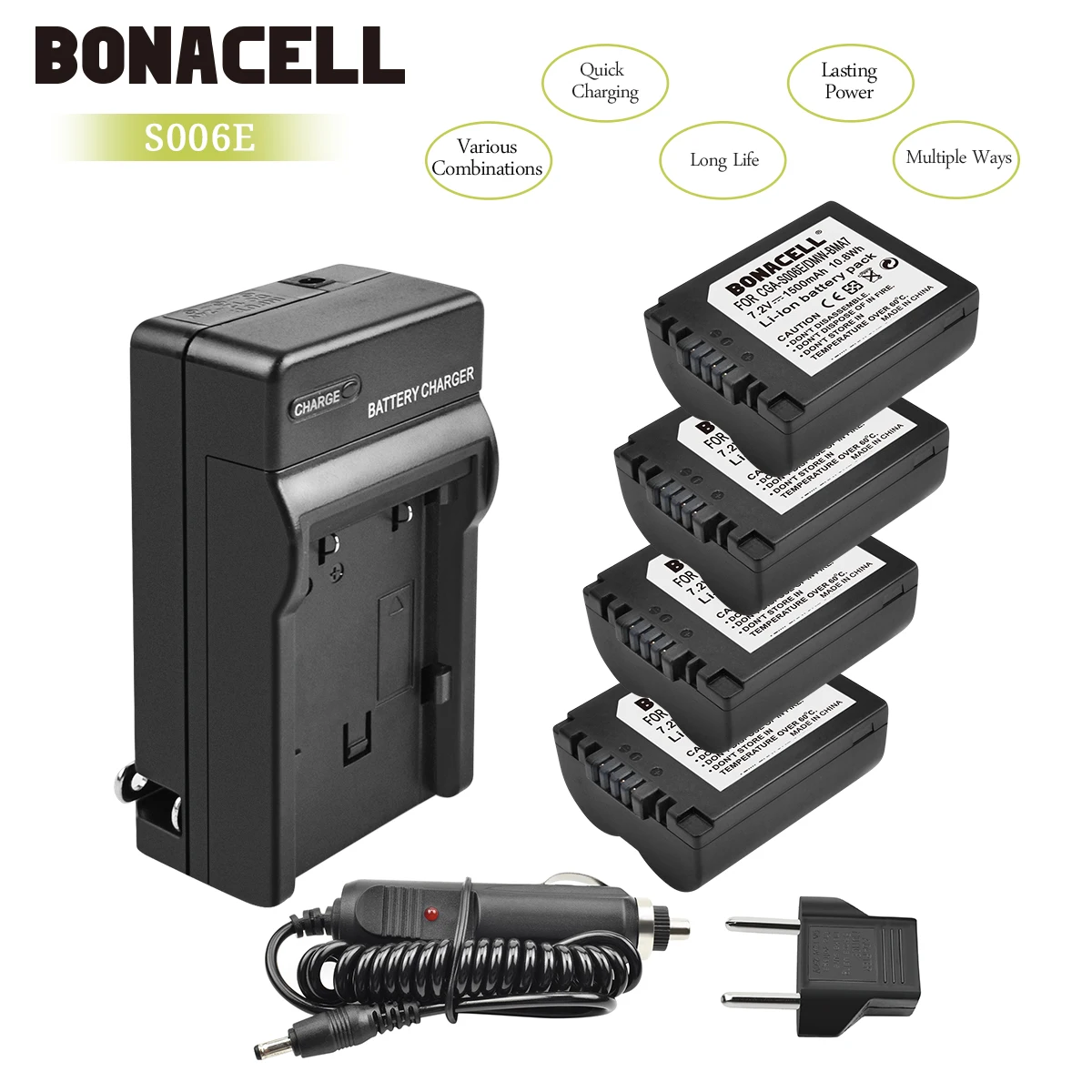 Bonacell 1500 мА/ч, CGA-S006 CGR CGA S006E S006A S006 DMW-BMA7 Камера Батарея+ Зарядное устройство для цифрового фотоаппарата Panasonic DMC FZ7 FZ8 FZ18 FZ28 FZ50 L50 - Цвет: 4X Battery Charger
