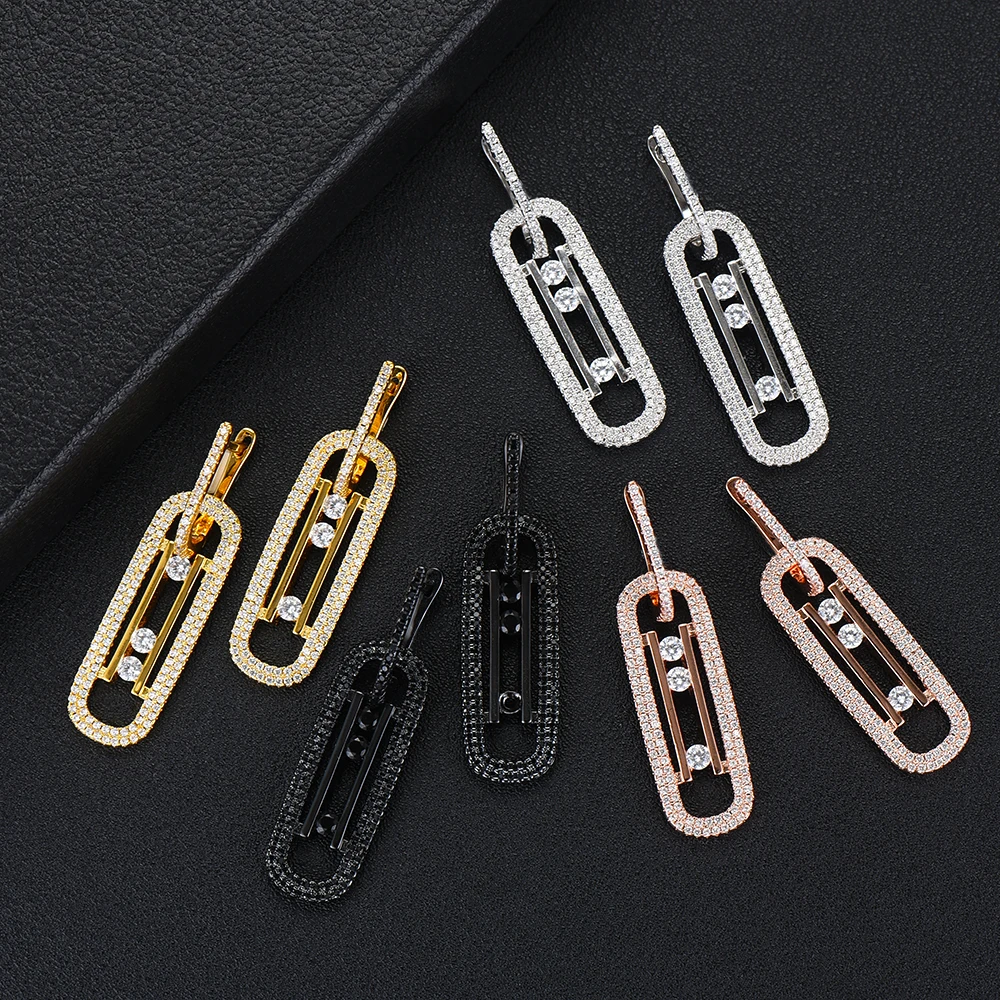 GODKI Luxury Hollow Geometry Long Dangle Earrings for Women Wedding Full Micro CZ Cubic Zircon Dubai Indian Bohemia Hot | Украшения и