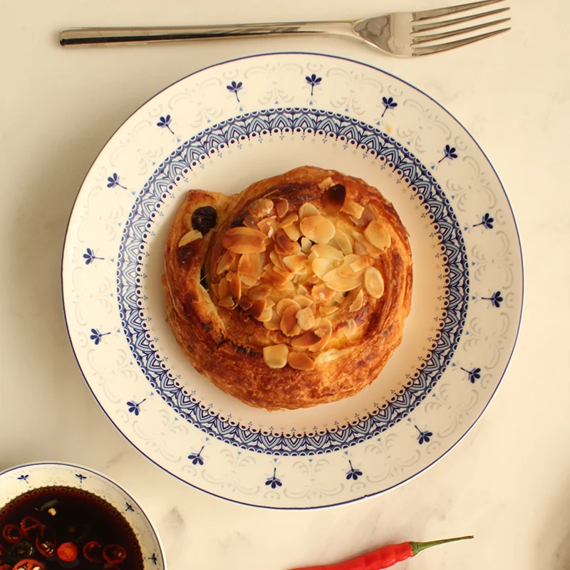 7 дюймовые синие глазированные украшения с цветочным принтом круглые тарелки и