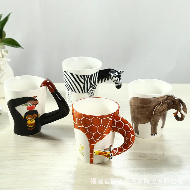 Мультяшные 3D чашки с животными керамические фарфоровые и для молока кофе чая