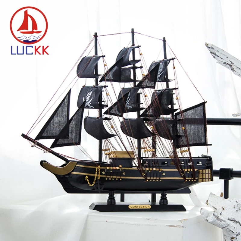 LUCKK 50 см медитерреанская стильная деревянная Статуэтка модель пиратского корабля морская классика деревянные поделки украшение дома морские аксессуары