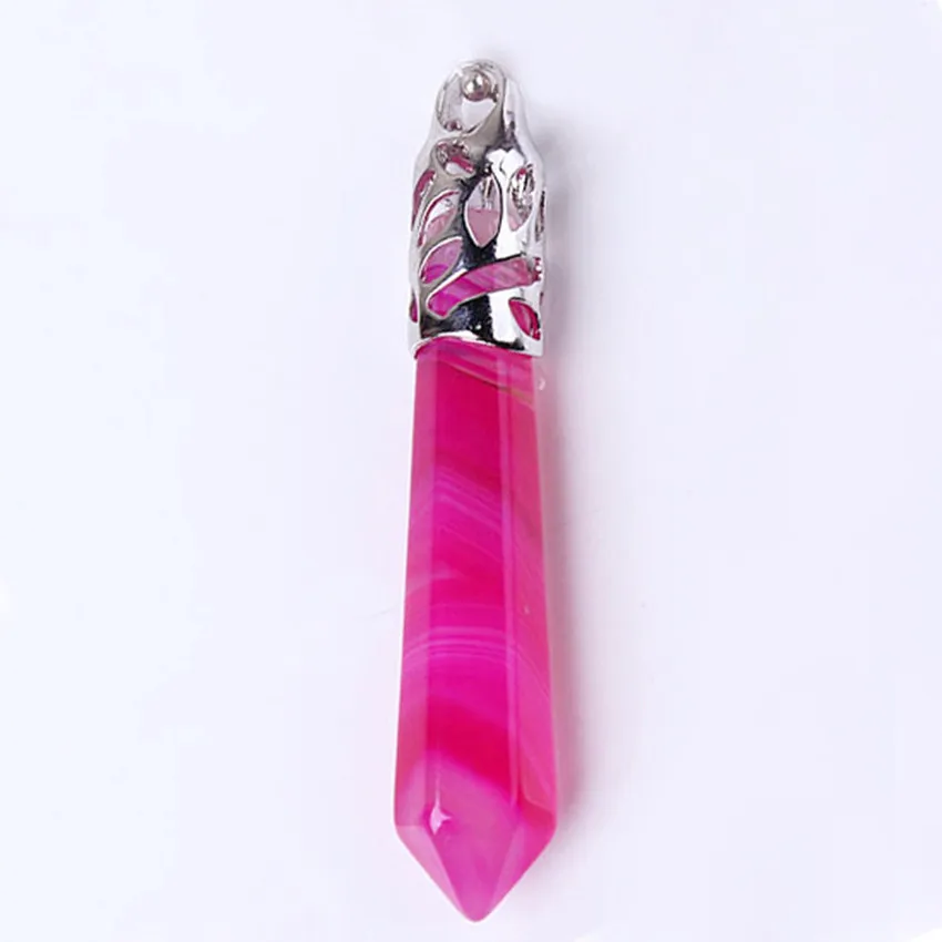 Stripe Rose Agates 100-уникальный простой стиль 1 шт посеребренные аметисты шестиугольная Призма камень кулон в полоску Розовый Красный Агаты ювелирные изделия - Окраска металла: Stripe Rose Agates