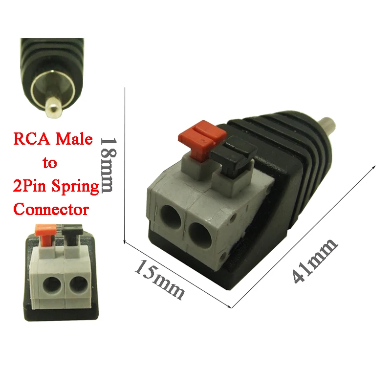 50 шт. Бесплатная доставка Phono RCA штекер на 2pin пружинный разъем CCTV CAT5 для камеры
